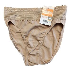 NWT Warners NO MUFFIN TOP Panties Hi-Cut Size‎ 5 Small Brown Lace Neutral
